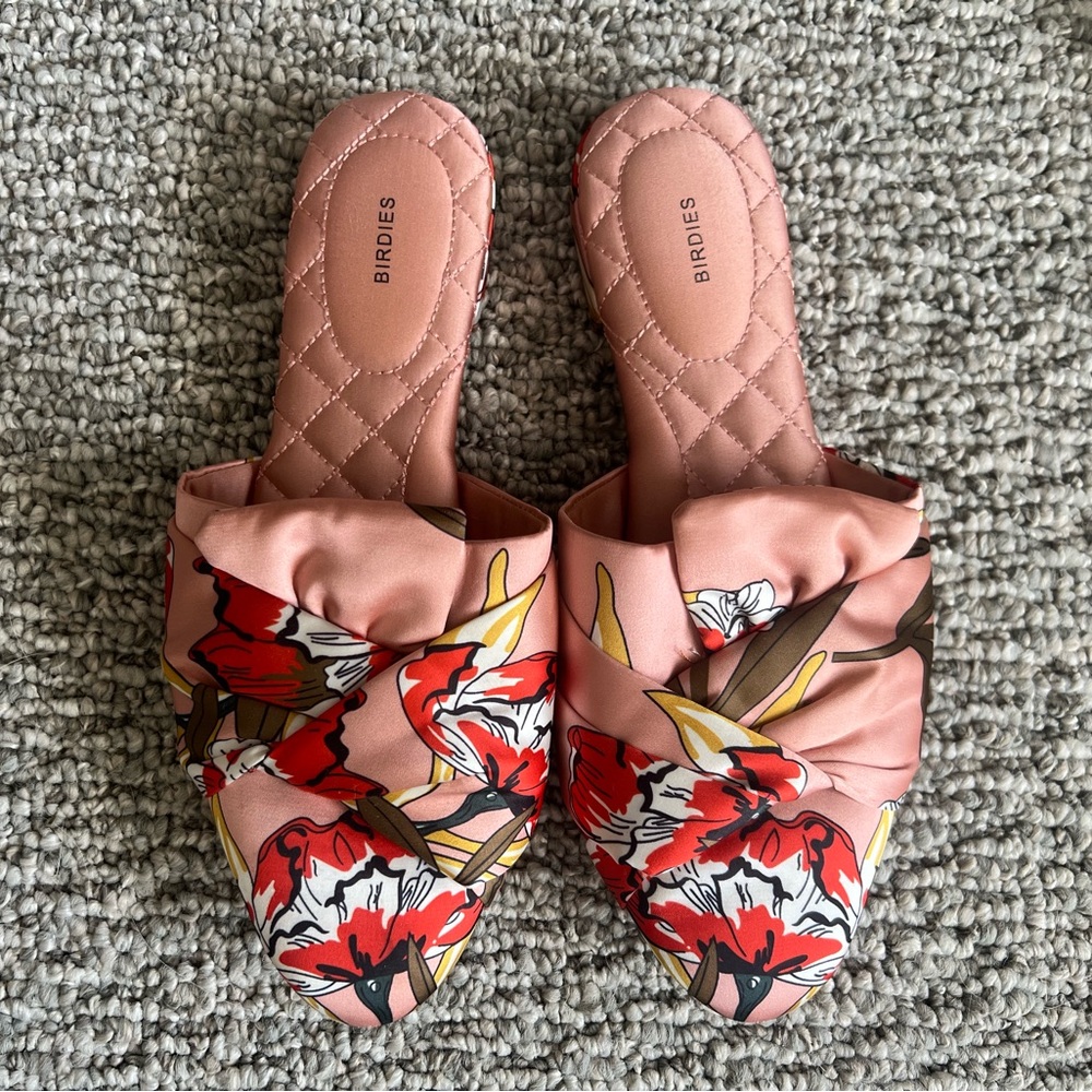 Birdies Songbird Peach Floral Satin Mules - Picture 2 of 8